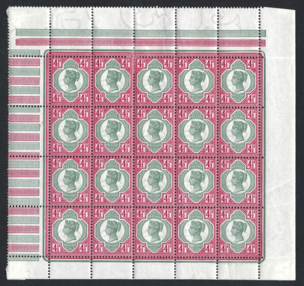 QV sg206 4½d deep green & carmine pane Spec K34(2)