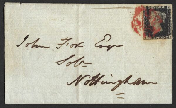 QV sg2 1d black (I-K) Plate 5 on cover from Stanton to Nottingham