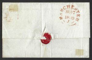 QV sg2c 1d black (Q-B) Plate 8 on cover to Mamnchester
