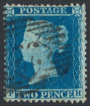 QV sg34 2d blue (P-H) plate 5 – good used