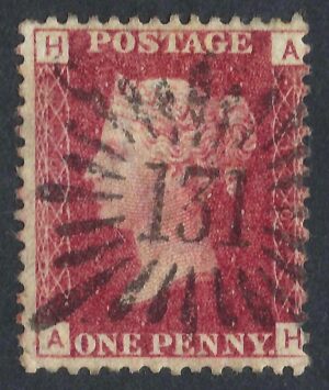 QV sg43 1d red (A-H) plate 1?0 with fine Brunswick Star cancel