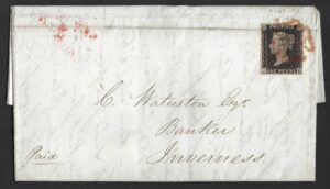 QV sg2 1d black (I-E) Plate 7 on 1840 entire from Liverpool to Inverness