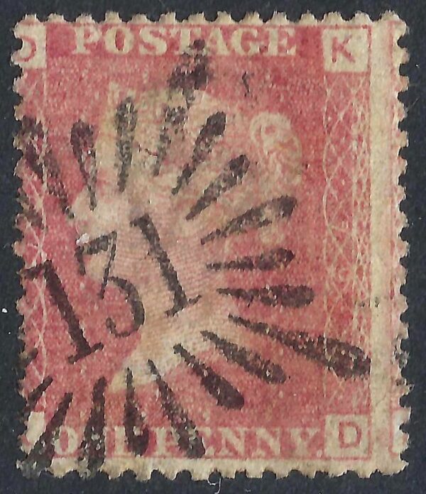 QV sg43 1d red (K-D) with fine Brunswick Star cancel