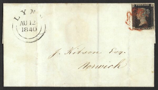 QV sg2 1d black (D-H) Plate 6 on wrapper from (Kings) Lynn to Norwich