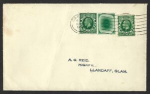 KGV “Poached Egg” vending machine stamp on 1937 cover to Llandaff