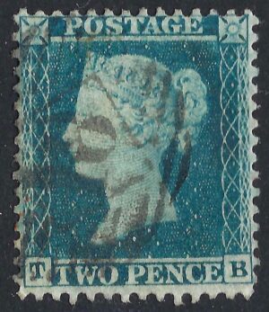 QV sg34 2d blue (T-B) plate 5 – good used
