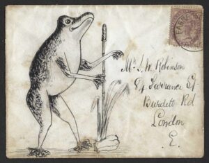 QV 1884 hand illustrated cover Farnborough to London