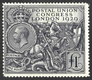 KGV sg438 £1 black PUC – fine mounted mint