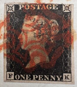 QV sg2 1d black (F-K) Plate 1b on 1840 entire to Huddersfield