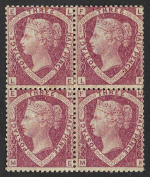 QV sg51 1½d rose-red Plate 3 block - fine mint block