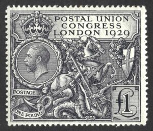 KGV sg438 £1 black PUC – fine mounted mint