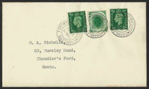 KGVI "Poached Egg" vending machine stamp on 1939 cover to Chandler`s Ford