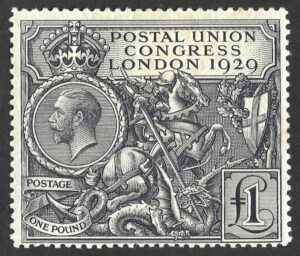 KGV sg438 £1 black PUC – mounted mint