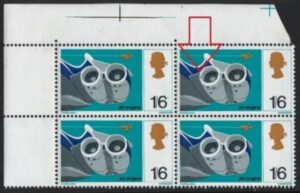 QEII 1967 sg755 Spec W126(c) “Cowling flaw” variety in block – unmounted mint