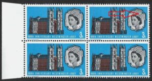 QEII 1966 sg687 Spec W83(a) “Diadem flaw” variety in block – unmounted mint