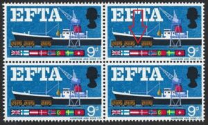 QEII 1967 sg715 Spec W111(h) “Quay flaw” variety in block – unmounted mint