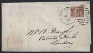 QV sg49 ½d rose (C-X) plate 3 on 1872 cover