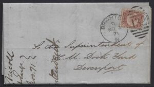 QV sg49 ½d rose (H-N) plate 3 on 1871 cover