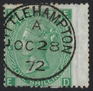 QV sg117 1s green (E-D) plate 6 with fine 1872 Littlehampton cds