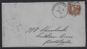 QV sg49 ½d rose (A-M) plate 3 on 1871 cover