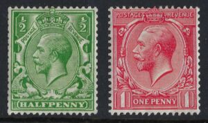 KGV sg397-398 ½d bright green & 1d dull scarlet (wmk Royal Cypher) pair - mounted mint