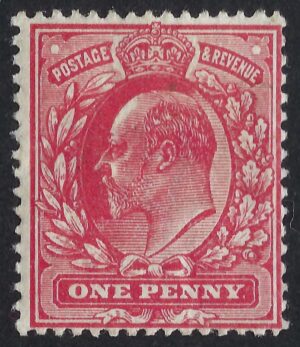 KEVII sg280 1d rose red perf 15×14 – lightly mounted mint