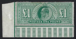 KEVII sg320 £1 deep green marginal - good mint example