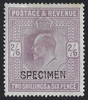 KEVII sg260s 2s6d lilac overprinted SPECIMEN – good mint example