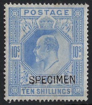 KEVII sg265s 10s ultramarine overprinted SPECIMEN – fine mint example