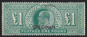 KEVII sg266s £1 dull blue-green overprinted SPECIMEN – fine mint example
