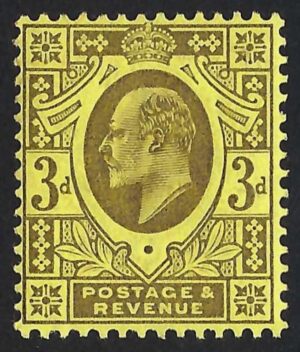 KEVII sg232 Spec M19(1) 3d dull purple on orange-yellow – unmounted mint