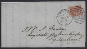 QV sg49 ½d rose (S-N) plate 4 on 1871 cover