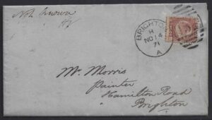 QV sg49 ½d rose (O-M) plate 4 on 1871 cover