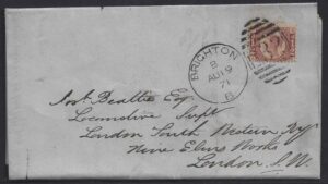 QV sg49 ½d rose (S-K) plate 4 on 1871 cover