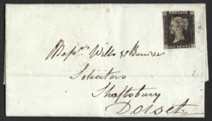 QV sg2 1d black (P-I) Plate 4 on 1842 EL Kingsdown to Shaftesbury