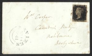 QV sg2 1d black (Q-H) Plate 6 on 1841 envelope Devizes to Ashbourne