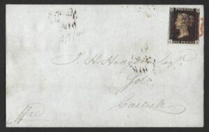 QV sg2 1d black (J-B) Plate 6 on 1840 part wrapper to Carlisle