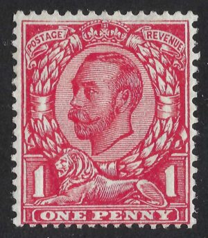 KGV sg345a Spec N12(1)e 1d scarlet (no cross on crown) mounted mint