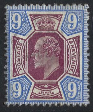 KEVII sg306 9d Spec M41(1) reddish purple & light blue - mounted mint
