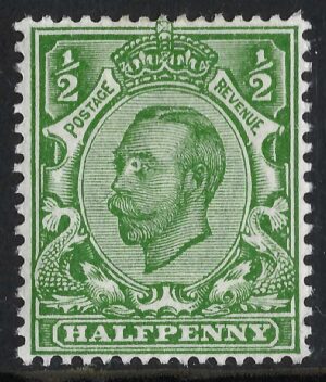 KGV sg338/40 ½d green with "white spot on face" variety – mounted mint