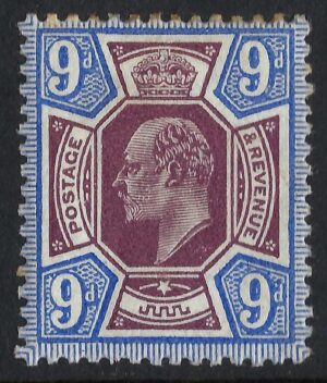 KEVII sg306a 9d Spec M41(2) deep dull reddish purple & deep bright blue - mounted mint