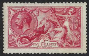 KGV sg409 5s De la Rue bright carmine seahorse – mounted mint