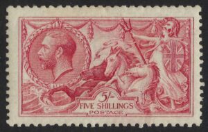 KGV sg410 5s De la Rue pale carmine seahorse – mounted mint