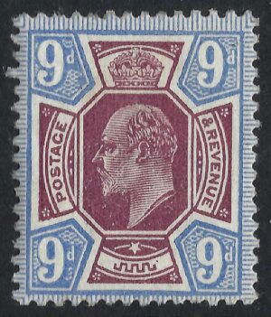 KEVII sg307 9d Spec M41(3) dull reddish purple & blue - lightly mounted mint