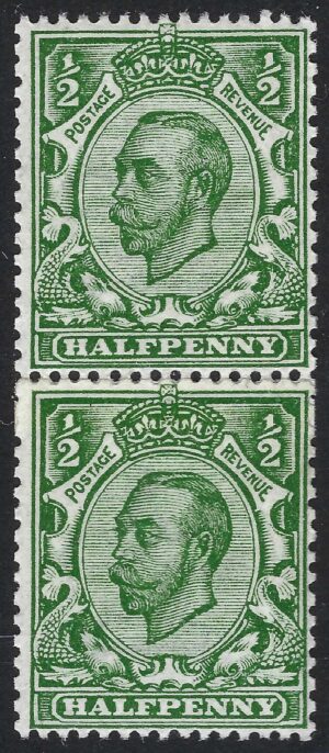 KGV sg338/40 Spec N4g (coil join) ½d green vertical pair – unmounted mint