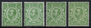 KGV sg346-48 (wmk Royal Cypher – Multiple) Spec N6(1) to N6(4) ½d mint set