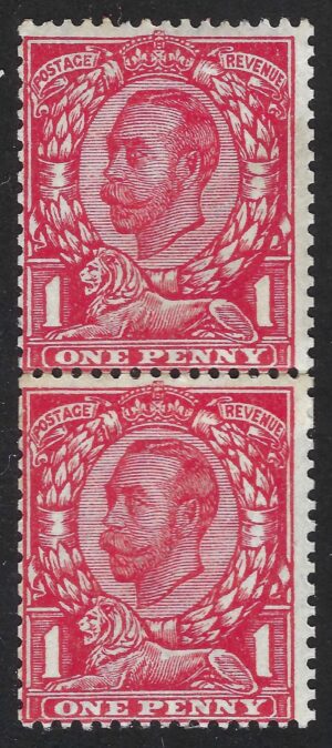 KGV sg345 Spec N12i (coil join) 1d scarlet vertical pair – unmounted mint