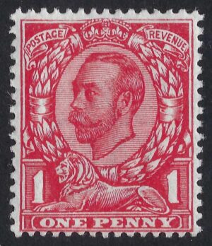 KGV sg341a Spec N11(2)b 1d bright scarlet (no cross on crown) - U/M