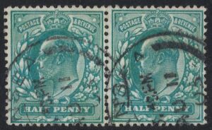 KEVII sg215/16 Spec M1(2)e ½d blue-green variety showing displaced clich`e with certifictate