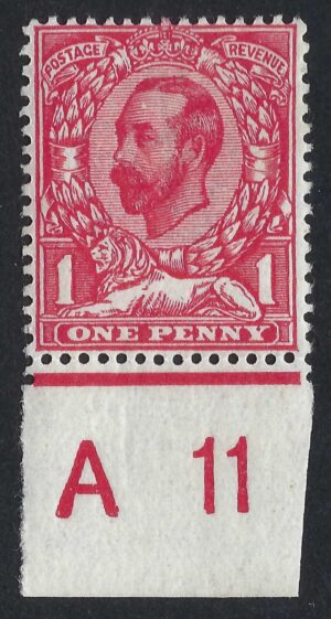 KGV sg329 Spec N8f 1d carmine Control A 11 (white spot on forehead) from Pl 4 R20/11 - U/M